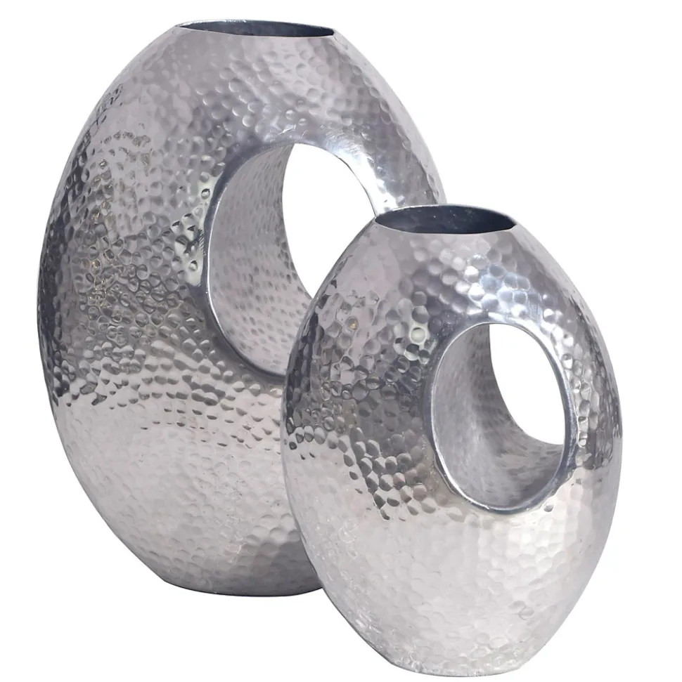 Vase Décorative Lot de 2 Aluminium Fleurs Décoration Martelée Intérieure FineBuy