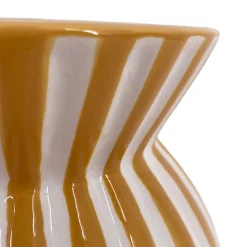 Vase en céramique à rayures texturées jaune et blanc Ø16,5 x H.19 cm Ornami