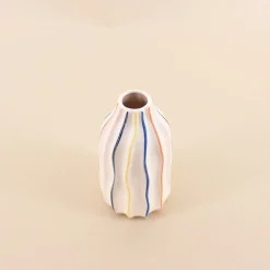 Vase en céramique blanches lignes colorées 17cm