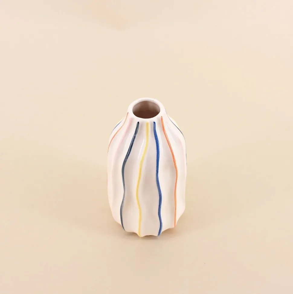 Vase en céramique blanches lignes colorées 17cm