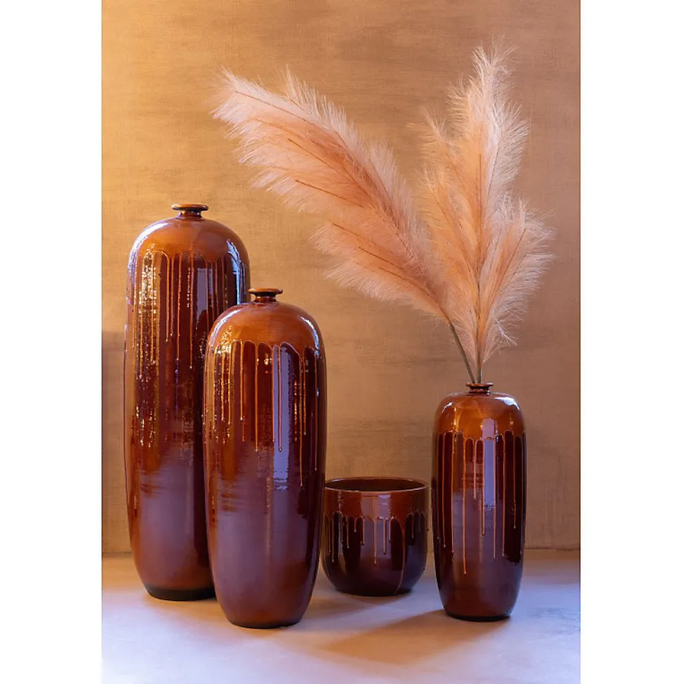 Vase en céramique marron 19x19x55 cm
