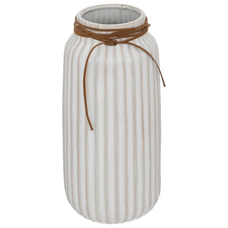 Vase en cuir synthétique & céramique H28cm blanc - Atmosphera