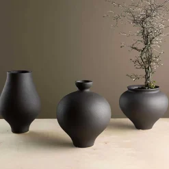 Vase en grès Rellis 6x24 cm - Noir
