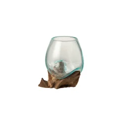 Vase en verre sur socle bois 13x10x11 cm