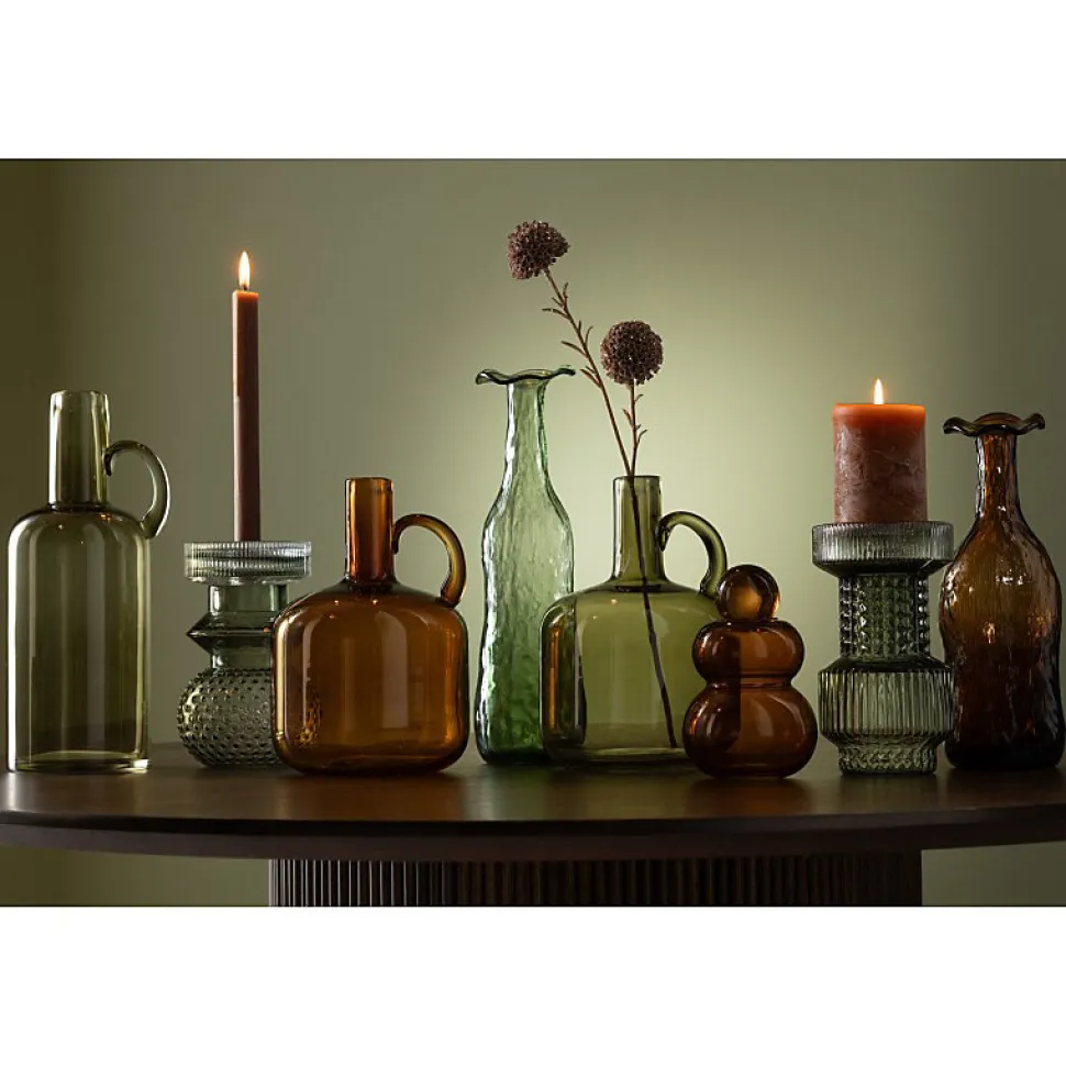 Vase en verre vert 9.5x9.5x33 cm