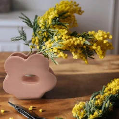Vase fleur en céramique rose Ø13,4 x H.11,5cm Ornami