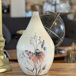 Vase floral blanc nacré fer 25x42cm