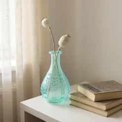 Vase Liseron bleu verre 15x9x9cm