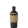 Vase poterie noir motifs terracotta/herbes 28x28x75 cm
