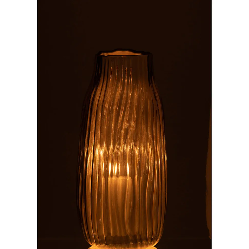 Vase rainures verre or medium 12x12x26cm