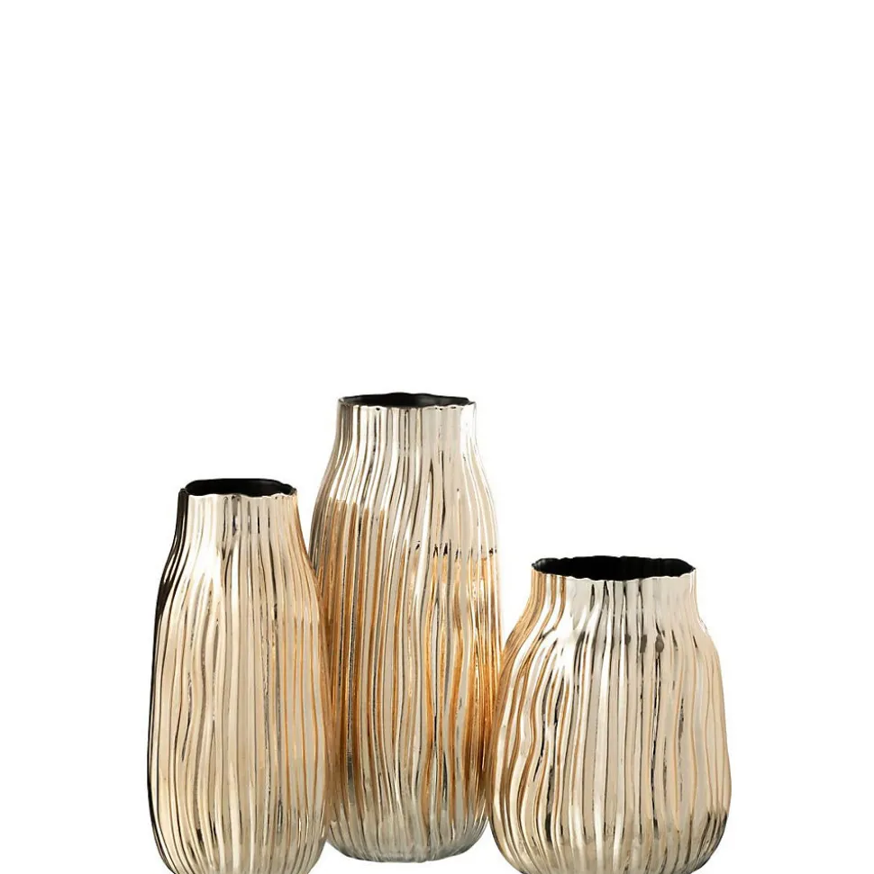 Vase rainures verre or medium 12x12x26cm