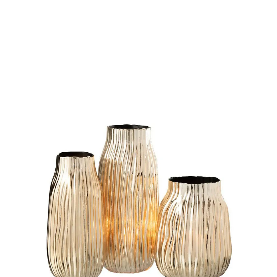 Vase rainures verre or medium 12x12x26cm