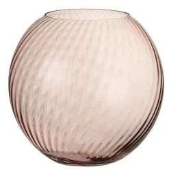 Vase rond cannelé en verre rose 25x25x25 cm