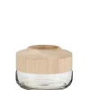 Vase rond en bois et verre H18cm