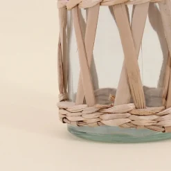 Vase rond en verre et fibres naturelles 34cm
