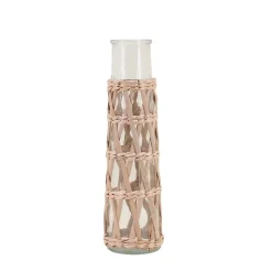 Vase rond en verre et fibres naturelles 34cm
