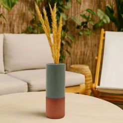 Vase tube en céramique bicolore 25cm