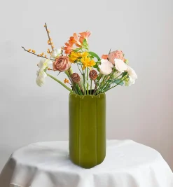 Vase tube feston en céramique vert H.15 cm Ornami