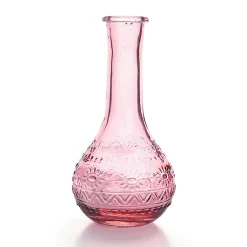 Vase Vintage en verre à reliefs - Rose - 7,5 x 15,8 cm