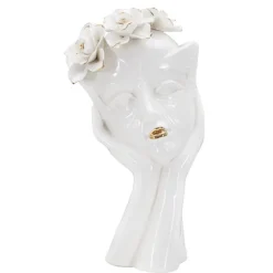 Vase visage femme en céramique blanche 16.5x14x27.3 cm