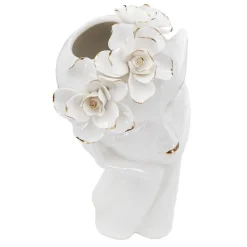 Vase visage femme en céramique blanche 16.5x14x27.3 cm