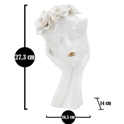 Vase visage femme en céramique blanche 16.5x14x27.3 cm