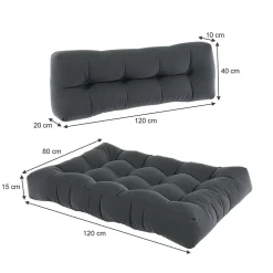 Vicco Ensemble de coussins de palette Anthracite 120x80cm 2 parties
