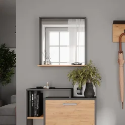 Vicco miroir mural Anthracite/chêne doré 57x60cm avec miroir