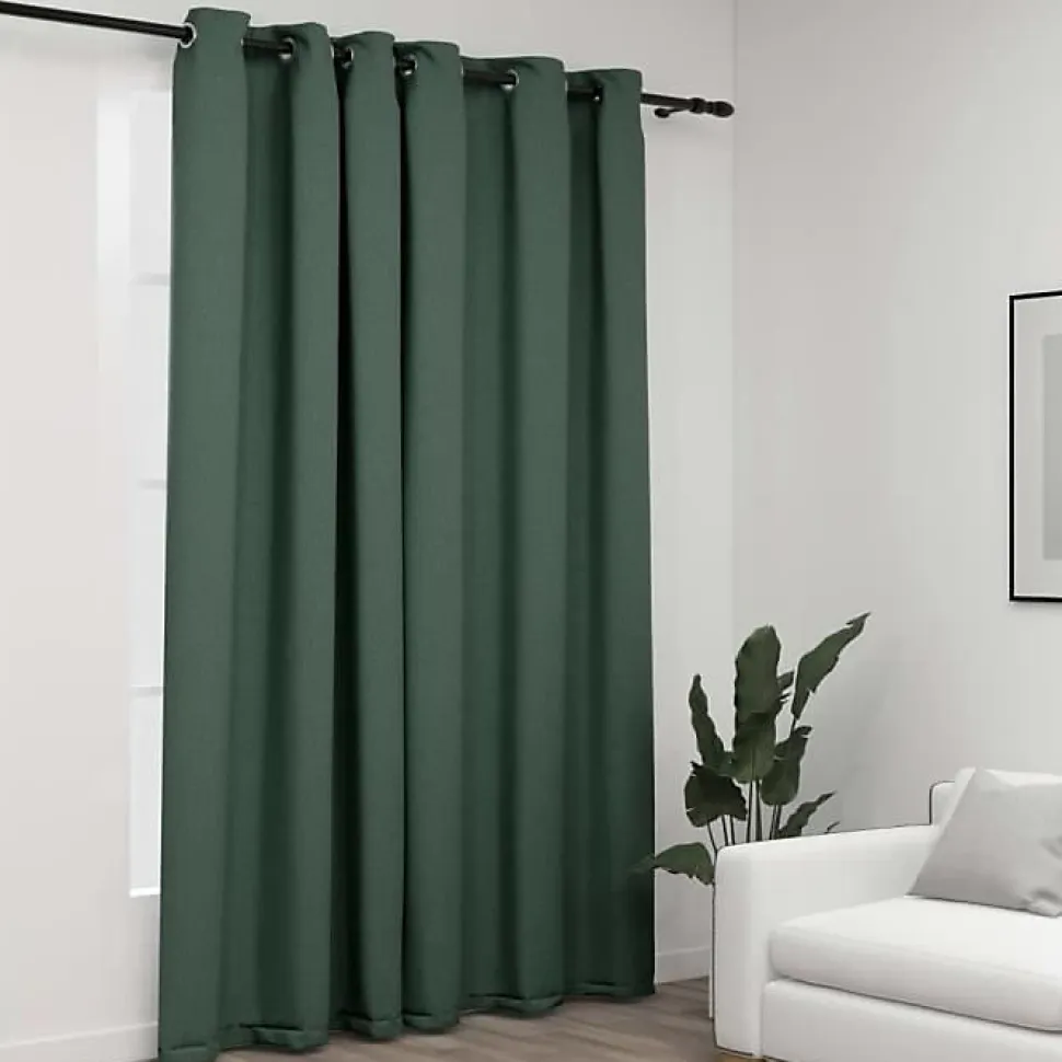 vidaXL Rideau occultant Aspect de lin avec œillets Vert 290x245 cm