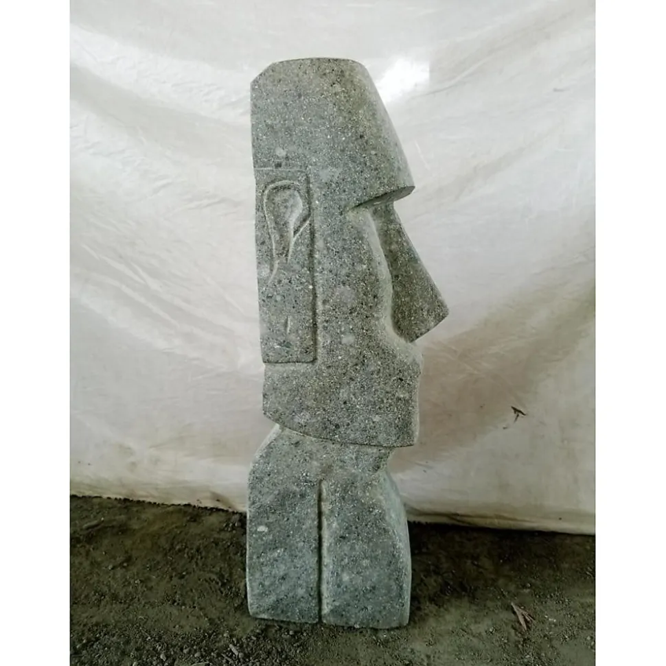 Visage moaï allongé en pierre 60 cm
