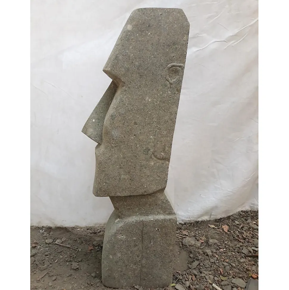 Visage moaï allongé en pierre 60 cm