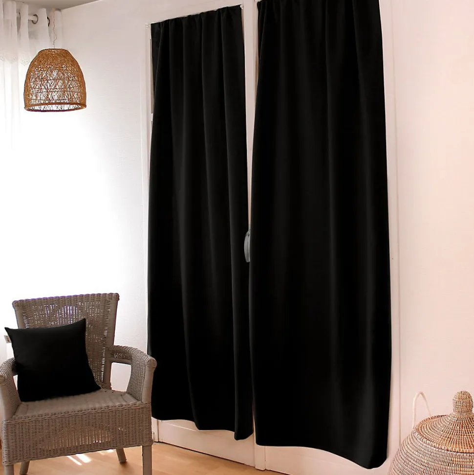 Vitrage occultant uni noir - 90x210cm - Noir