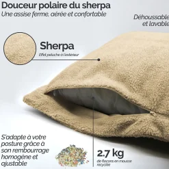 Vivezen - Pouf, fauteuil d'intérieur déhoussable - 90 x 140 cm - Sherpa - Beige - Vivezen