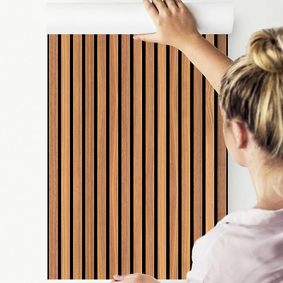 Vlieseline Papier Peint LAMELLES Imitation Bois Pour Salon 53cm x 300cm