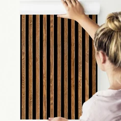 Vlieseline Papier Peint Pour Salon LAMELLES Imitation Bois 53cm x 300cm
