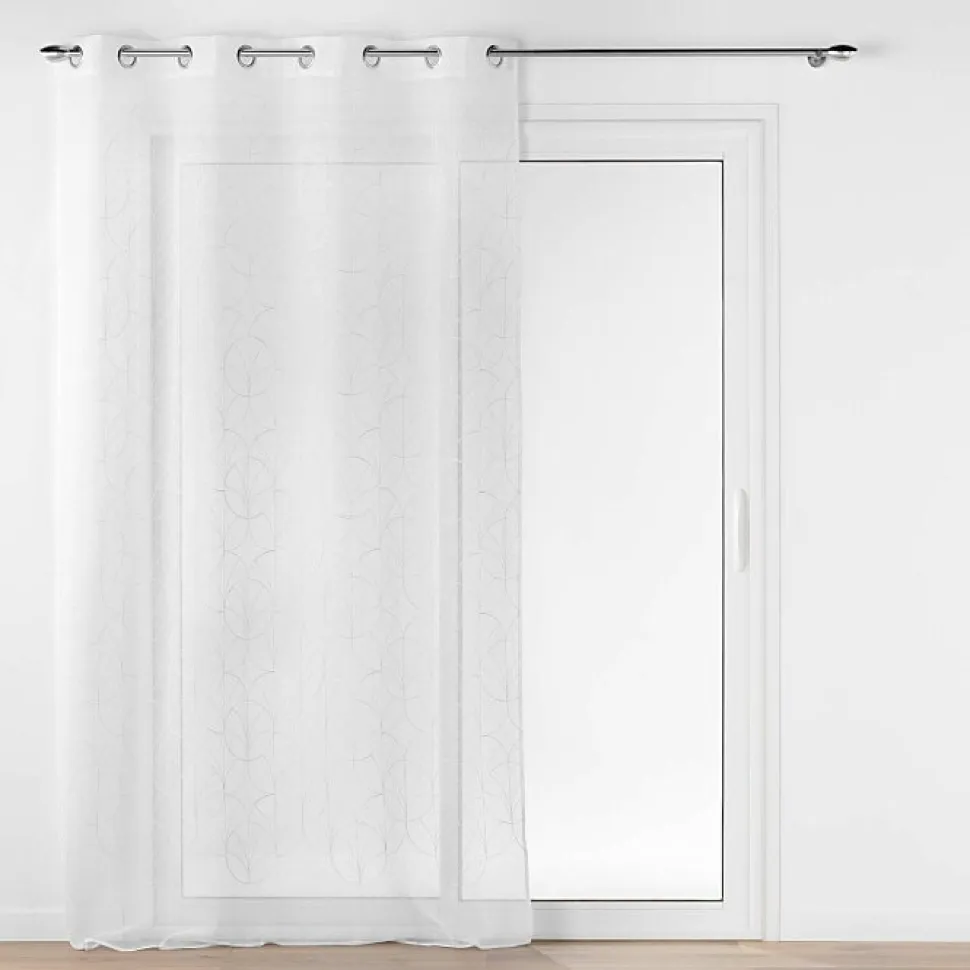 Voilage à Œillets 140 x 240 cm Voile Sablé Brodé Métallisé Félicia Blanc