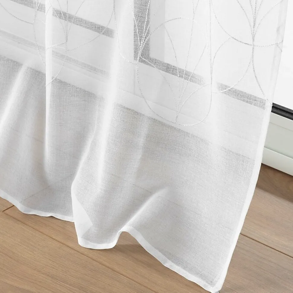Voilage à Œillets 140 x 240 cm Voile Sablé Brodé Métallisé Félicia Blanc