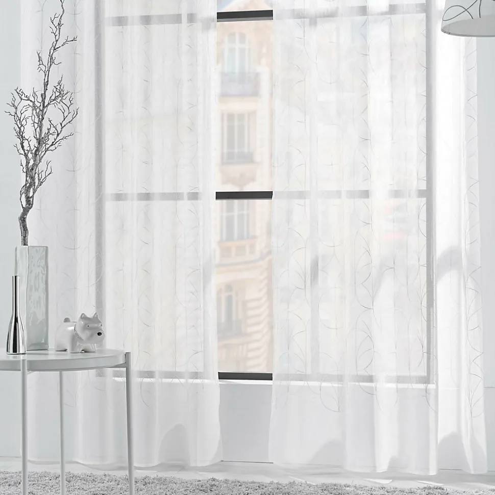 Voilage à Œillets 140 x 240 cm Voile Sablé Brodé Métallisé Félicia Blanc