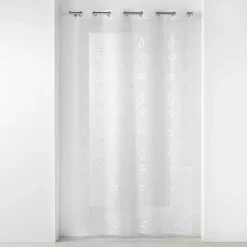 Voilage à œillets 140 x 240 cm Voile sablé brodé Hoops Blanc