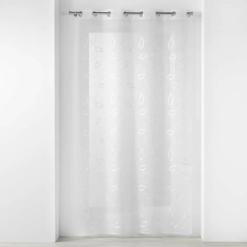 Voilage à œillets 140 x 240 cm Voile sablé brodé Hoops Blanc