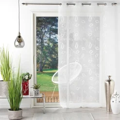 Voilage à œillets 140 x 240 cm Voile sablé brodé Hoops Blanc