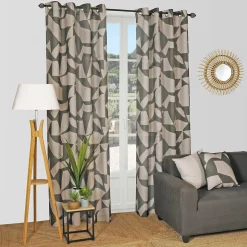 Voilage à œillets effet lin imprimés géométriques vert L.240 x l.140cm Dylrev