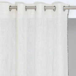 Voilage à œillets effet lin Meli broderie noir, blanc L.240 x l.140cm Rocle