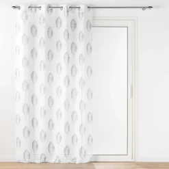Voilage à œillets imprimé - Effet lin (140x240 cm - Blanc)