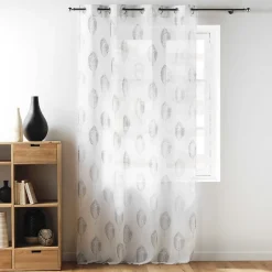 Voilage à œillets imprimé - Effet lin (140x240 cm - Blanc)