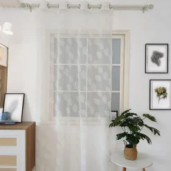 Voilage à œillets imprimé feuillage blanc L.240 x l.140cm Dylrev