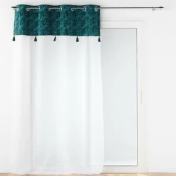 Voilage à œillets Palmina Bleu 140 x 240 cm Voile sablé et haut velours feuillage