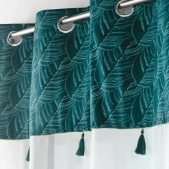 Voilage à œillets Palmina Bleu 140 x 240 cm Voile sablé et haut velours feuillage