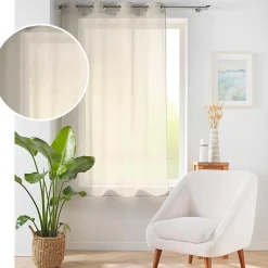 Voilage à œillets petite hauteur 140 x 180 cm Voile tissé Carlin Beige