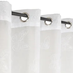 Voilage à œillets étamine broderie papillons blanc L.240 x l.140cm Dylrev
